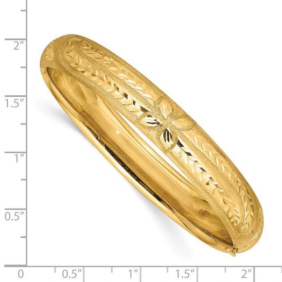 11mm 14k Yellow Gold Florentine Engraved Hinged Bangle Bracelet, 7in - Picture 4 of 5